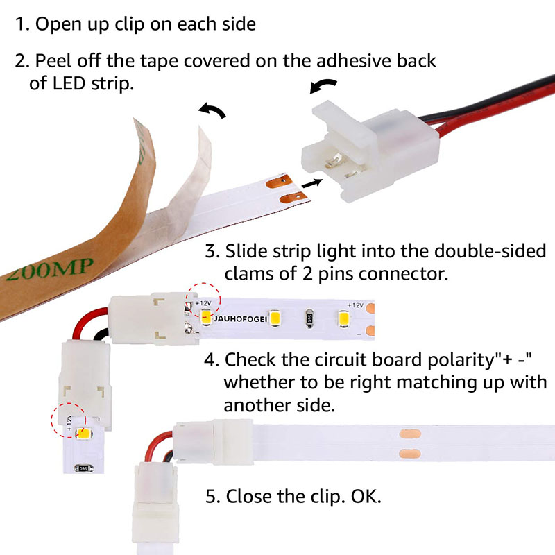 2 Pin 10mm L Shape Solderless LED Strip Light Connector Clips Max Amp   10pcs 2 Pin 10mm L Shape 2 